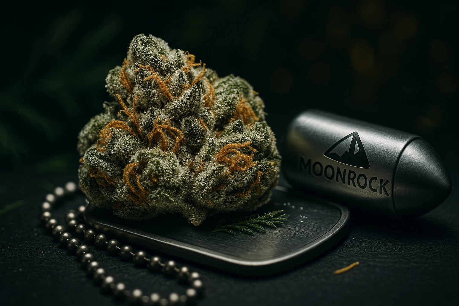 Premium OG Kush Indica Hybrid on military dog tags Moonrock Online Shop