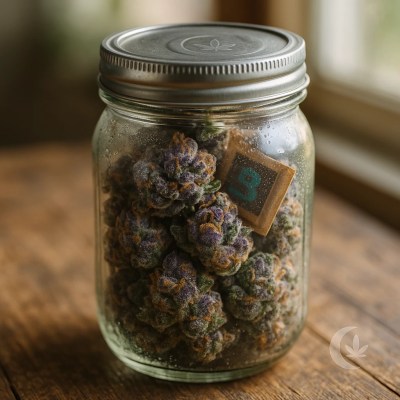 Quality Purple Kush Buds in nitrogen-sealed jar - Moonrock