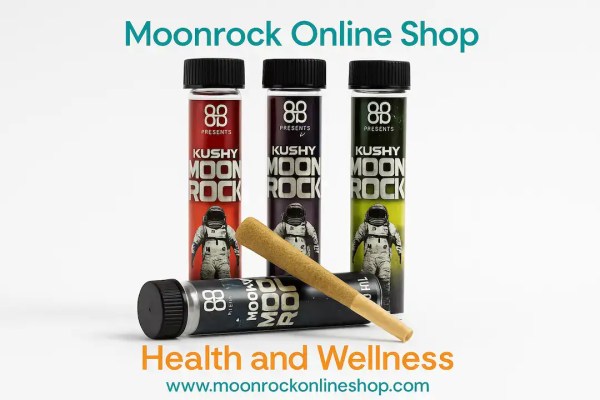 Moonrock Online Shop health and wellness prerolls — premium Kushy Moonrock tubes and kief-coated preroll on white background