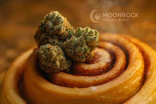 Berner Cookies Sticky Buns cannabis nugs on cinnamon roll with Moonrock Online Shop hologram