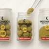 Buy Moonrock Online Now: Gelato strain moonrocks in frosted and clear glass jars, showing fresh nug, open view with tweezers, and raw kief.