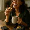Woman enjoying Berry Flavored Cannabis Cookies with coffee - Moonrock Edibles
