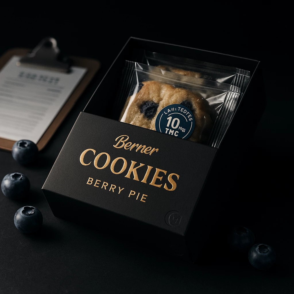 Lab-Tested Berner Cookies Berry Pie Packaging - Premium Cannabis Edibles - Moonrock