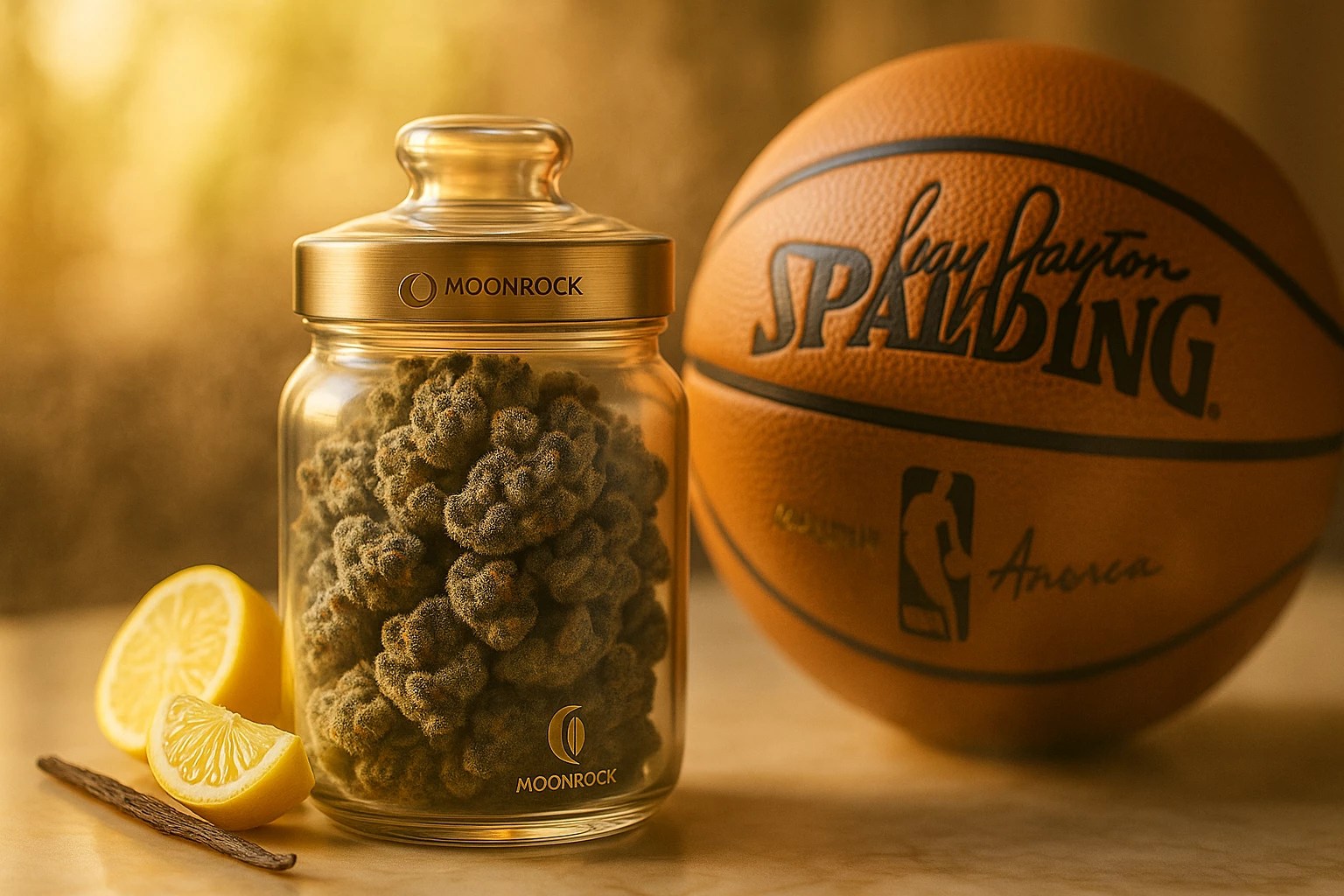 Lab technician examining Gary Payton Cookies Strain trichomes under light with Moonrock logo on lab coat
