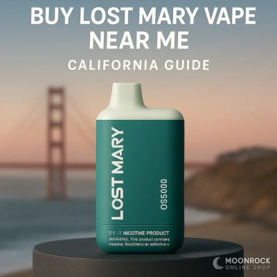Lost Mary OS5000 disposable vape product hero — California Golden Gate Bridge backdrop — Moonrock Online Shop