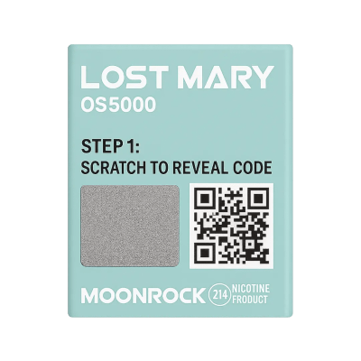 Lost Mary OS5000 authenticity scratch panel and QR code — Step 1: Scratch to reveal code | Moonrock Online Shop