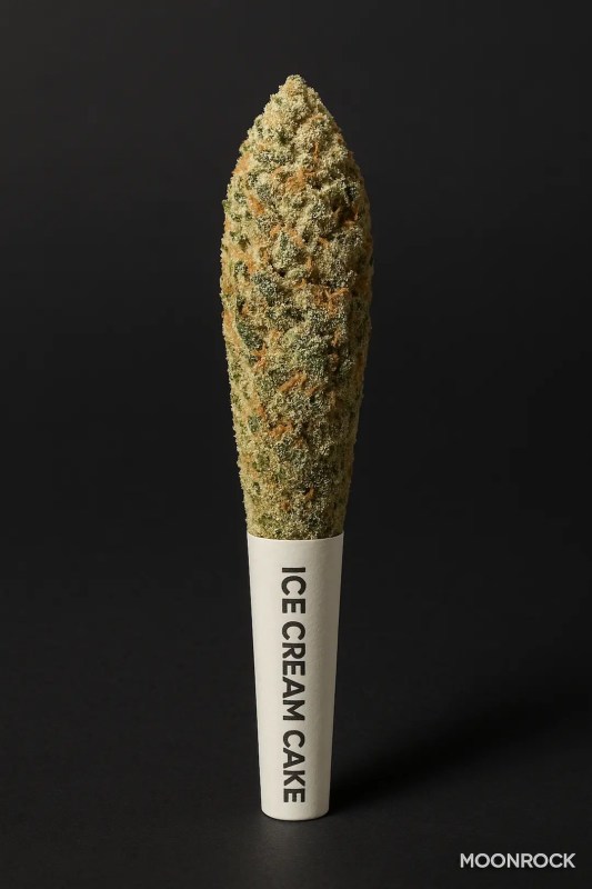 Ice Cream Cake preroll angled on a dark studio background with a clean designer-style filter tip — Moonrock Online Shop