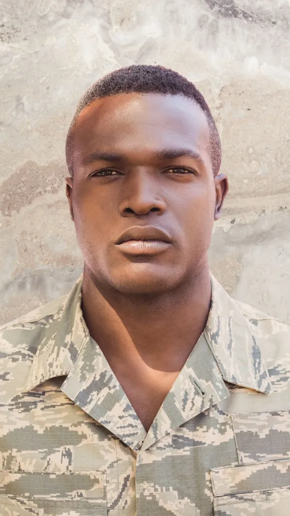 homme qui est militaire avec sa coupe de cheveux