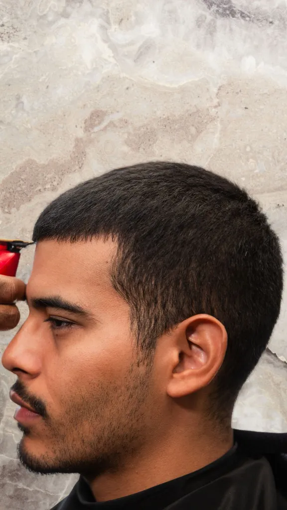 homme hispanique entrain de faire couper les cheveux en coupe couronne