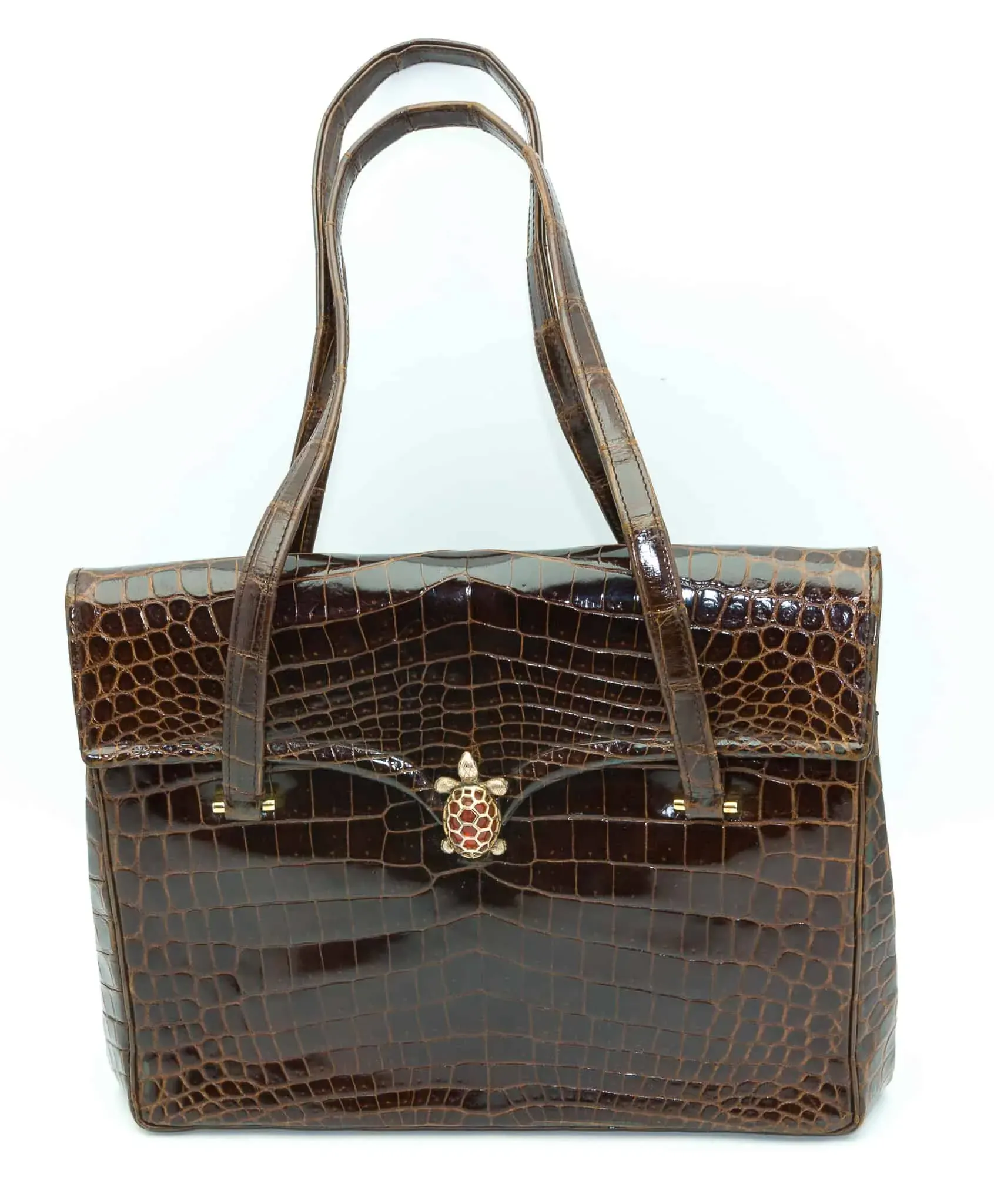 Morabito Vintage Bag Paris Exceptional Chocolate Turtle Croco Bag