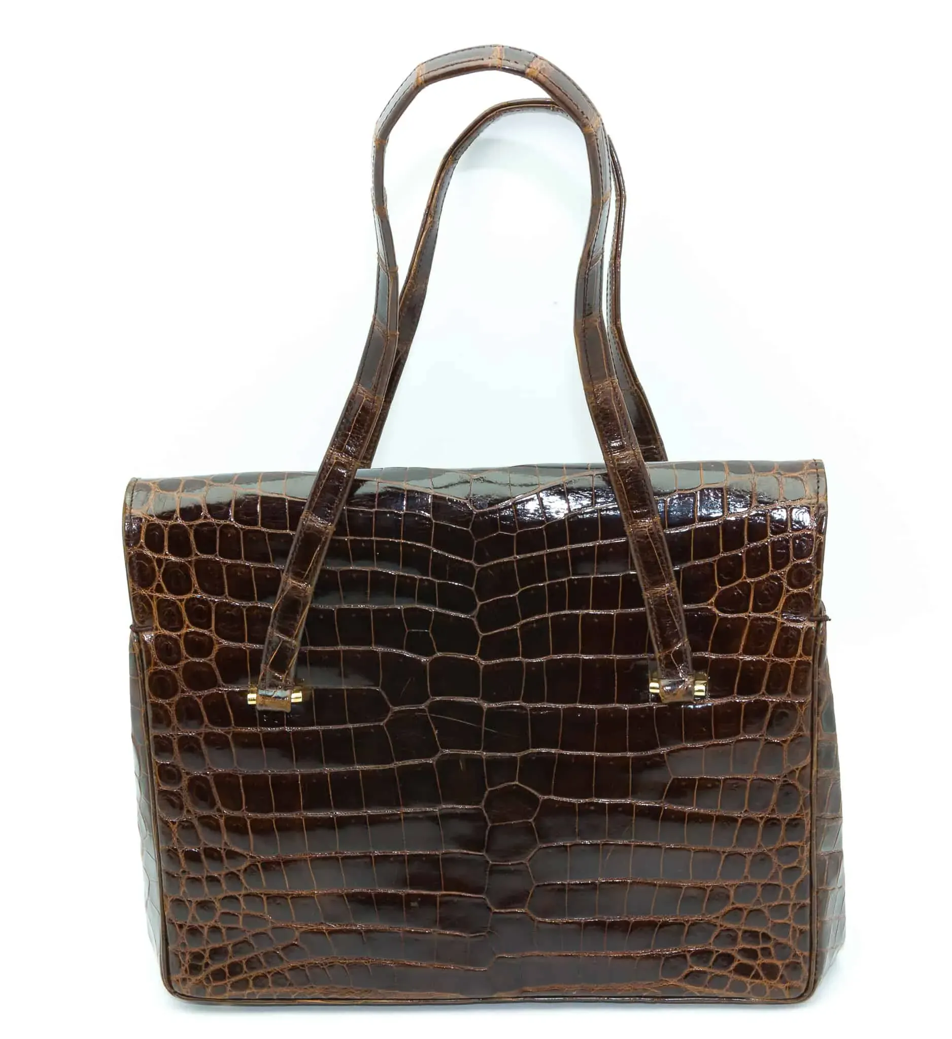 Morabito Vintage Bag Paris Exceptional Chocolate Turtle Croco Bag