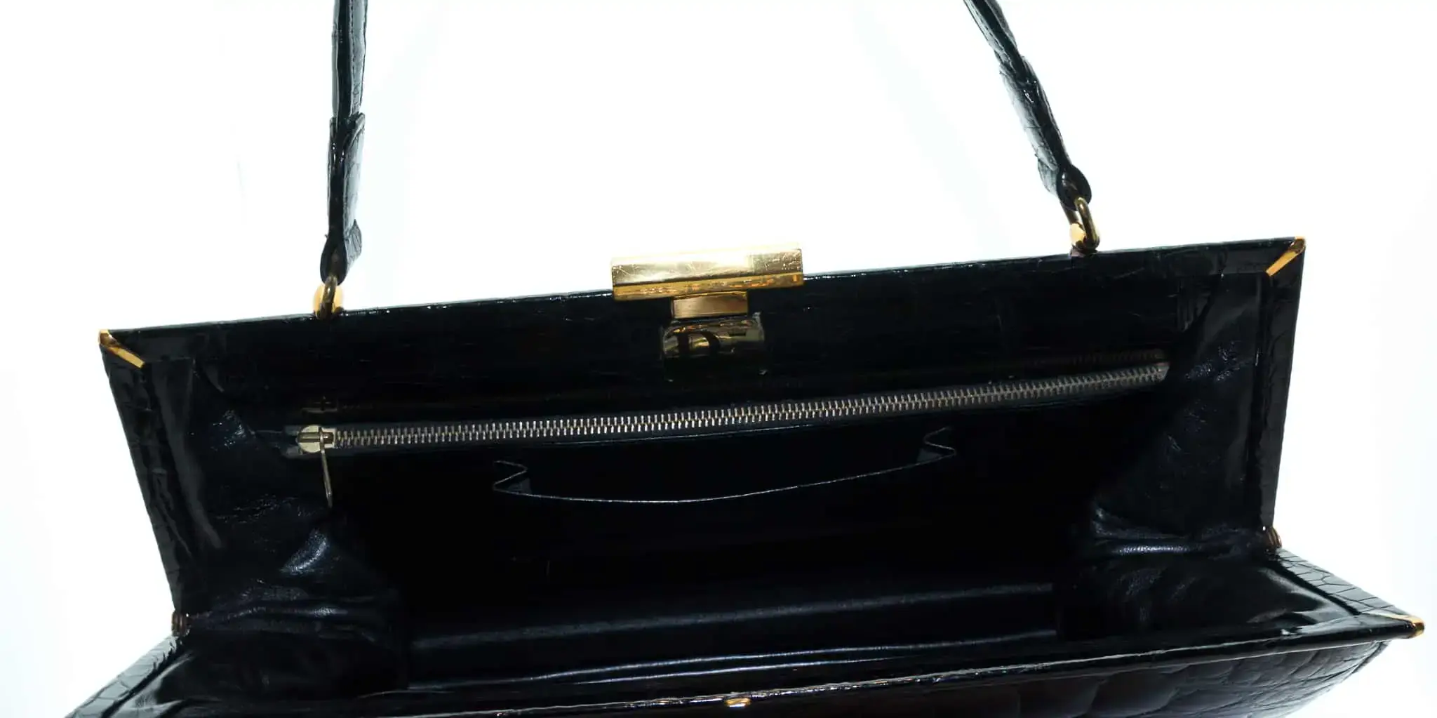 Reserved - Large & Unique Black Vintage Croco 60s Bag Exotic Skin bags