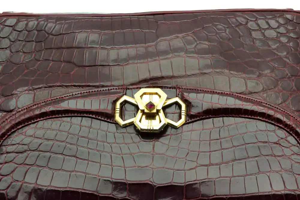 Sac à Main Vintage MORABITO Paris - Cuir Crocodile Noir - Bandoulière Dorée - Occasion Bon état