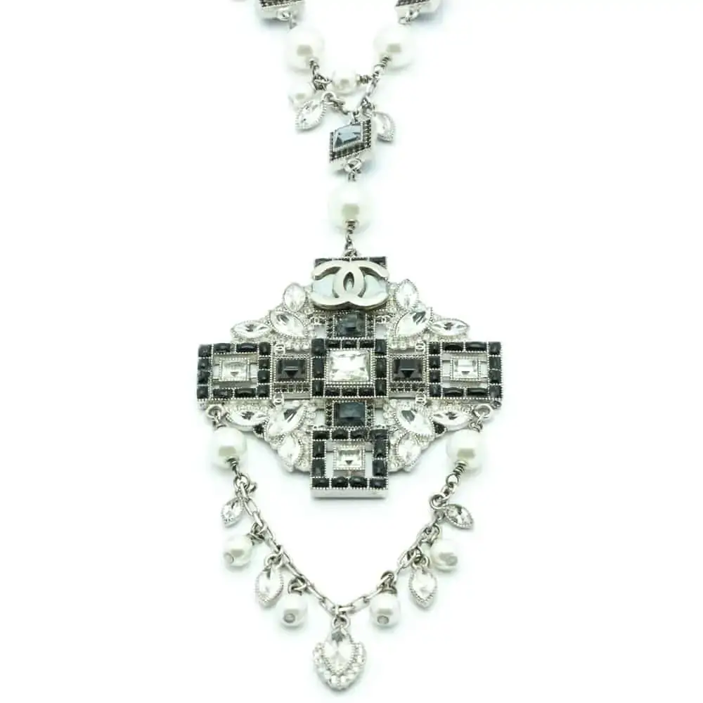 Chanel Croisières Gorgeous crystal black & white cross necklace