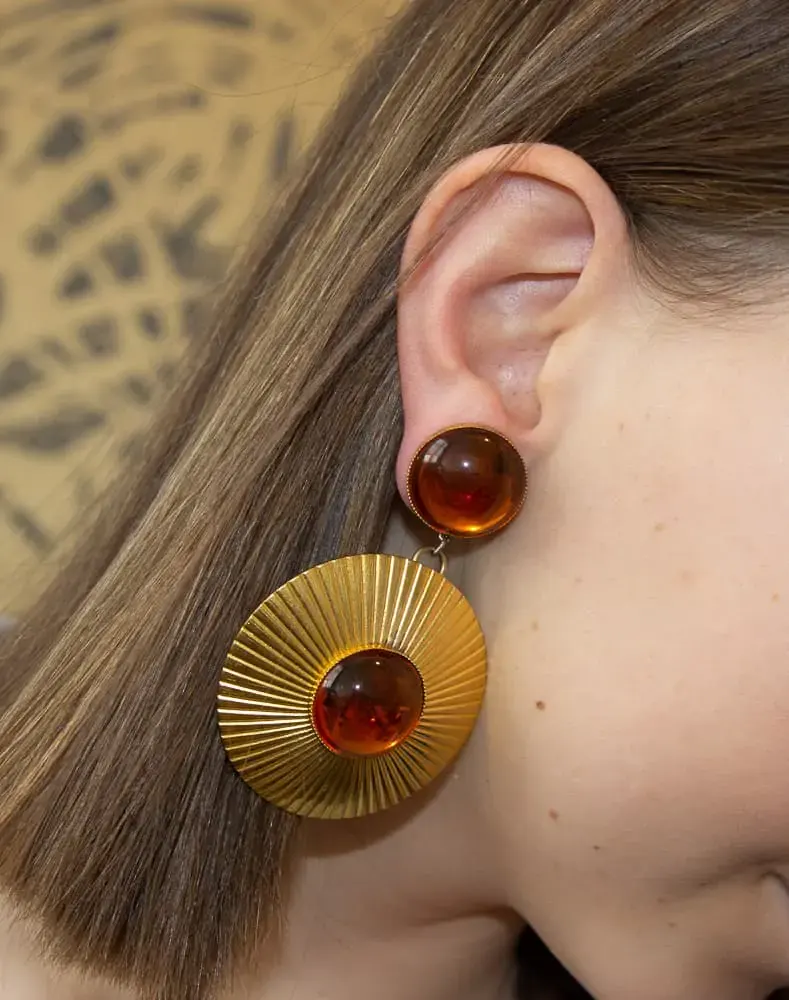 Unique french glass cabochons vintage earrings 70s - Katheley's