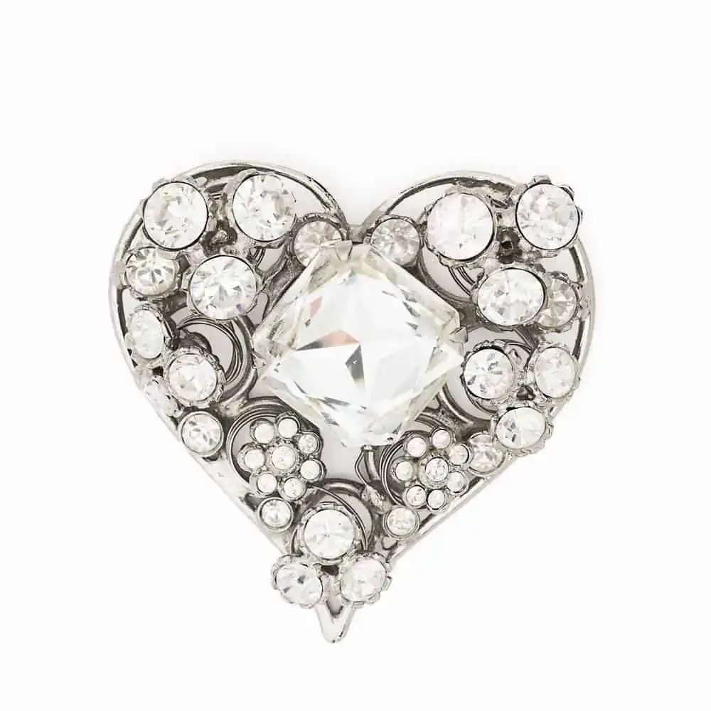 Exceptional Sonia Rykiel shaking crystal heart brooch 90s |