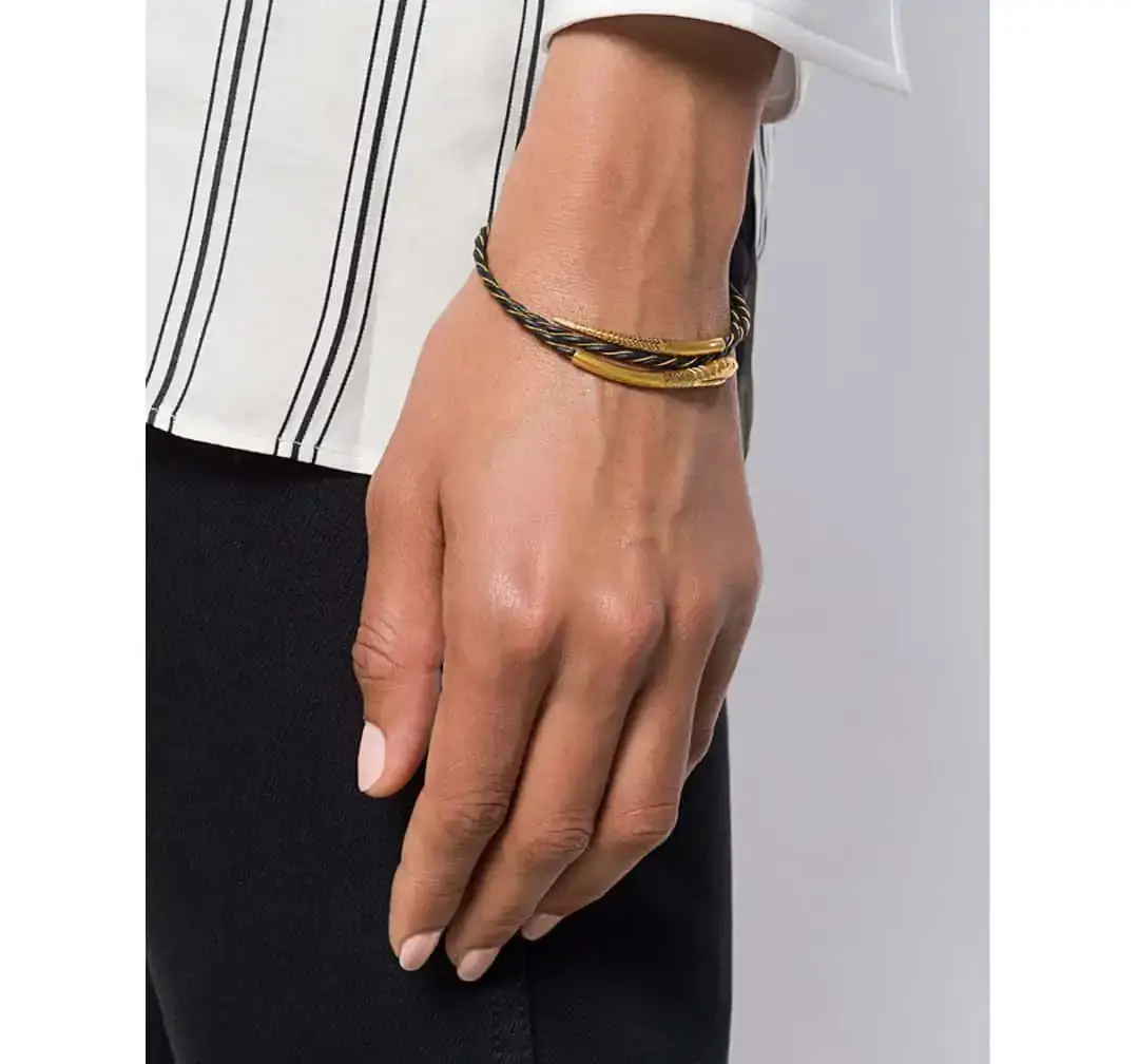 Bracelet Serpent Rétro En Métal Doré Avec Fil Noir - Très Bon état, Occasion