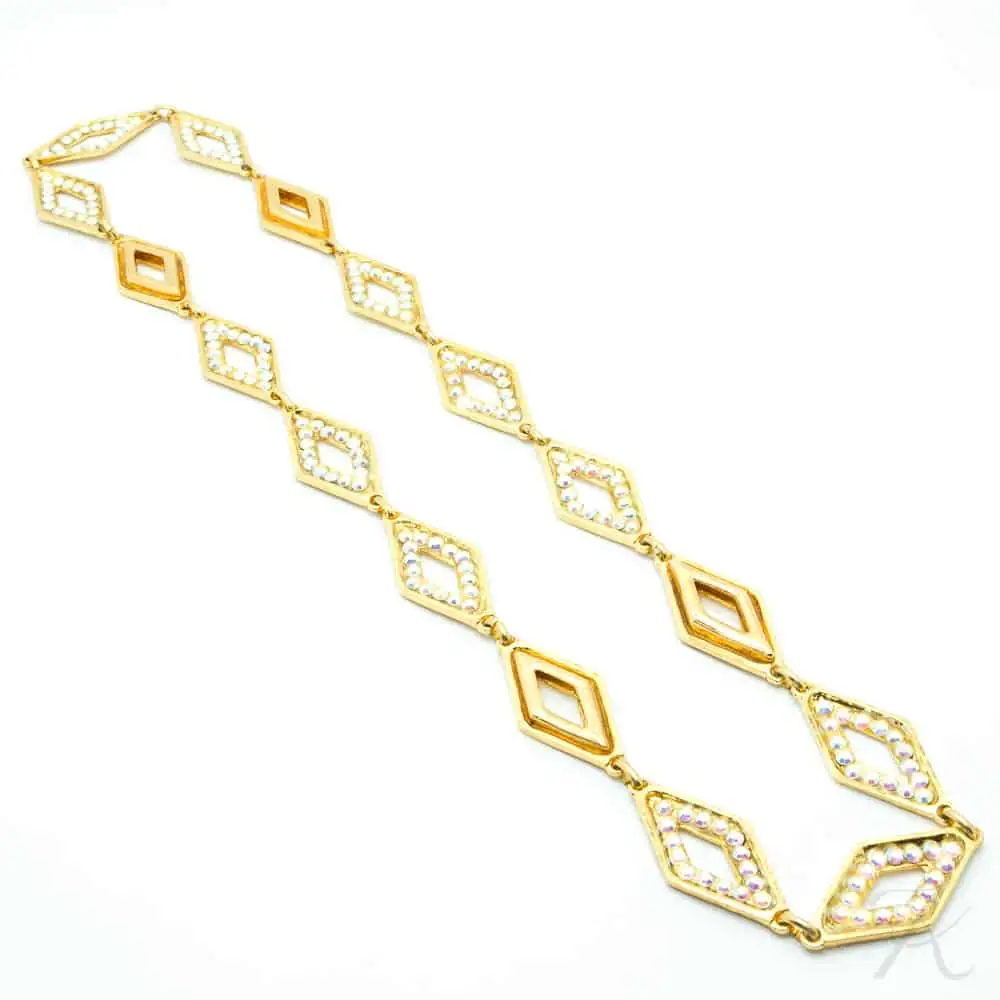 Collier Vintage Jacky De G - Années 80 - Zircon & Métal Doré Multicolore - Occasion Rare