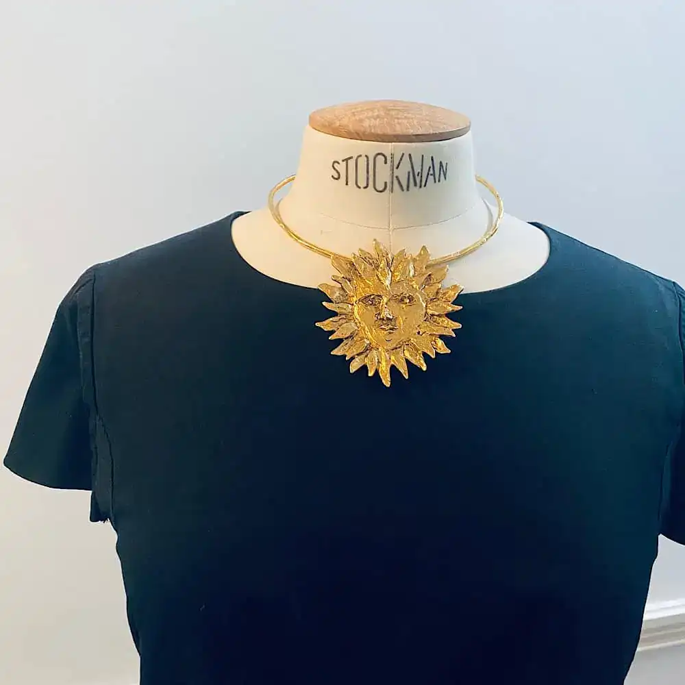 Spectacular YSL Haute Couture Sun brooch pendant with torque 1988