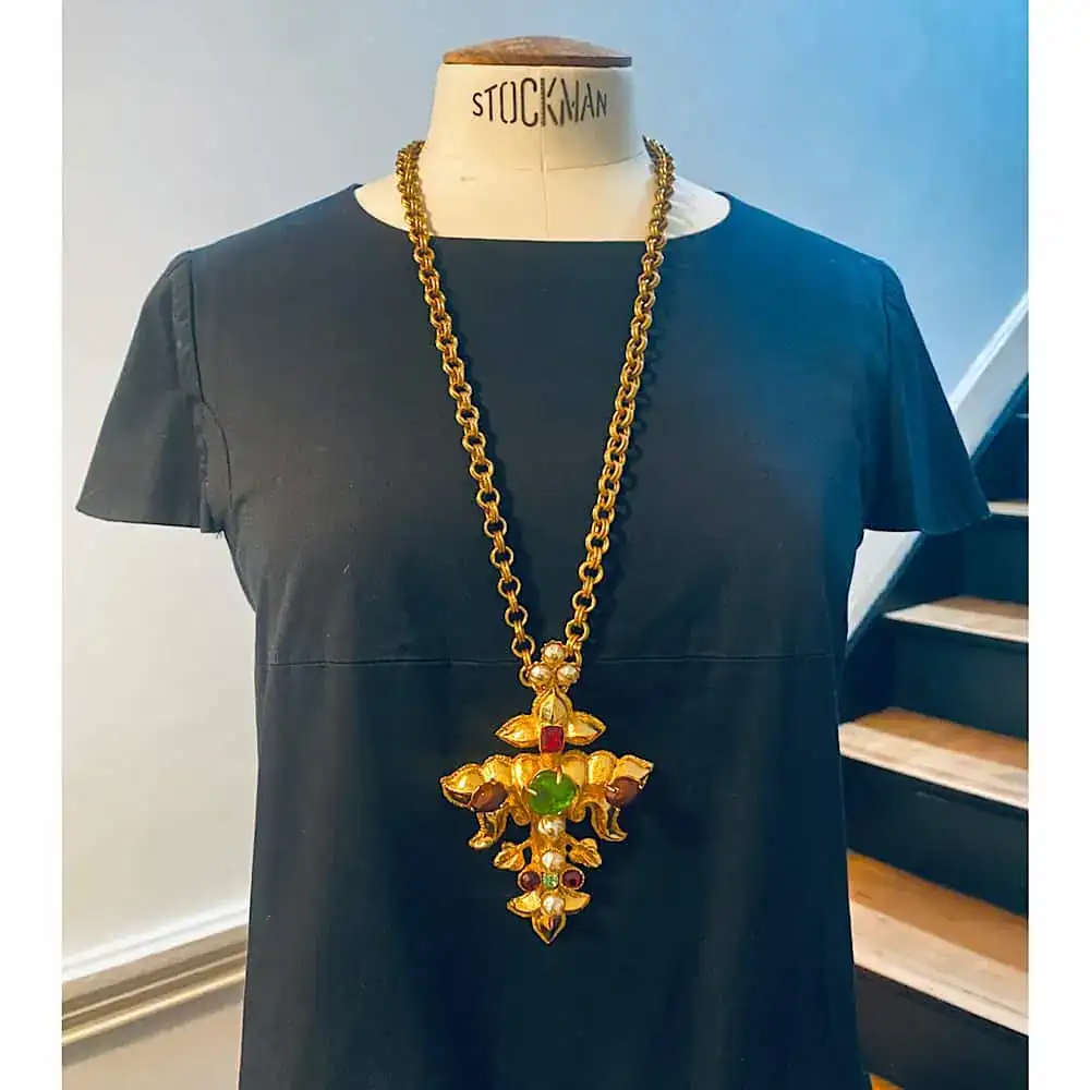 Exceptional Christian Lacroix baroque cross pendant 80s - Katheley's
