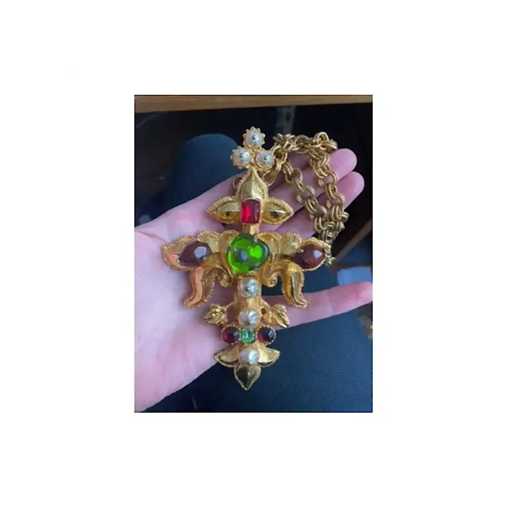 Exceptional Christian Lacroix baroque cross pendant 80s - Katheley's