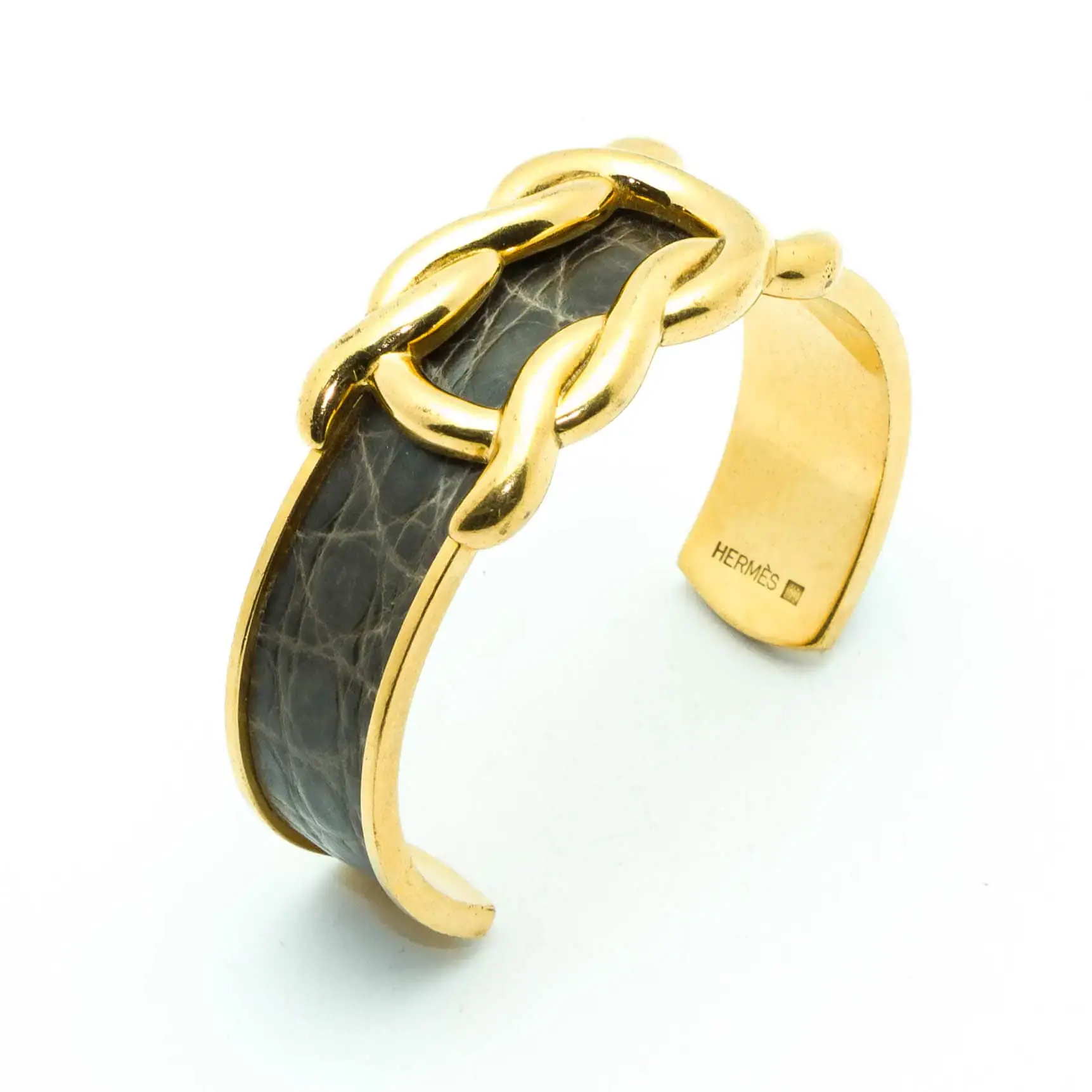 Hermes vintage croco knot bracelet cuff 80s - Katheley's