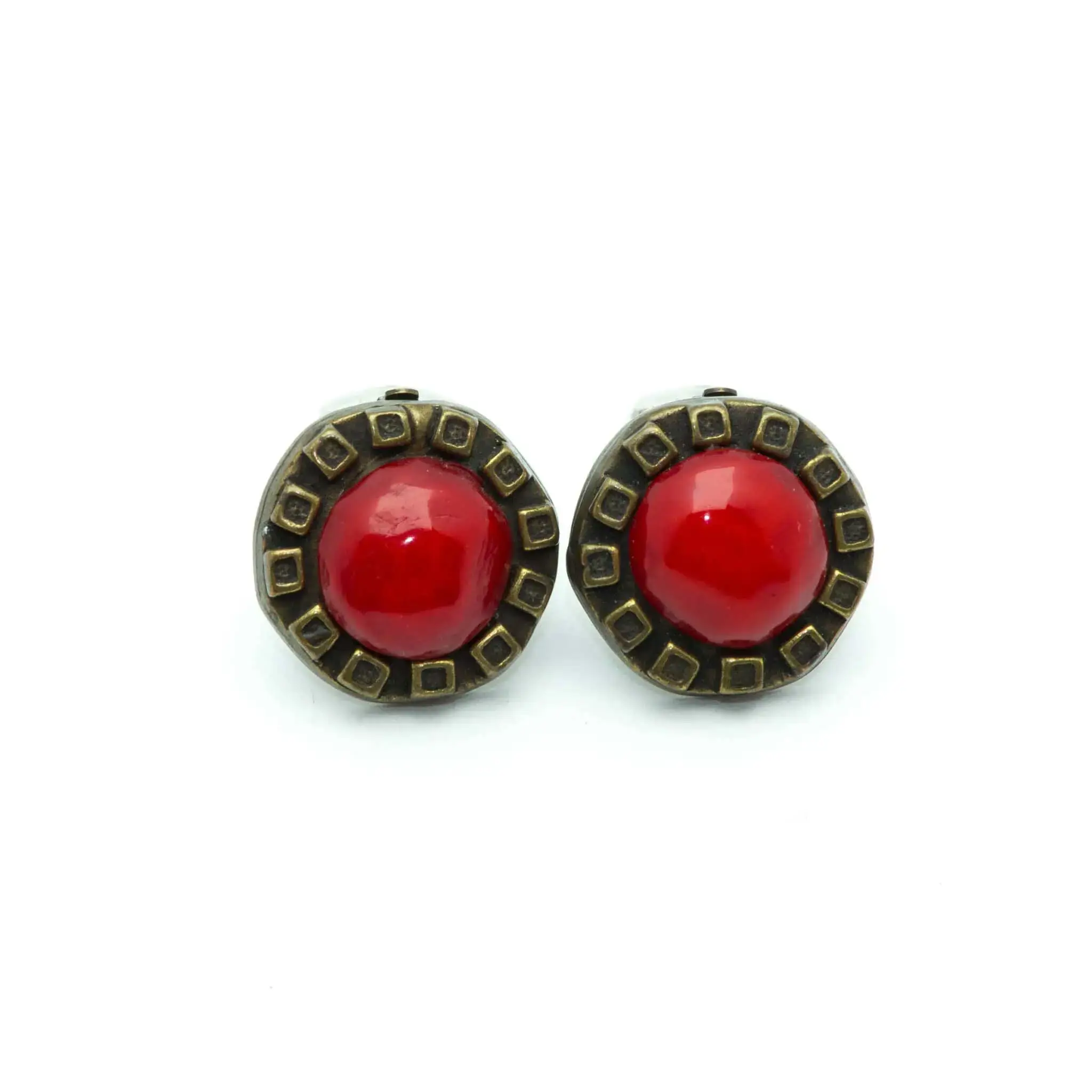 Boucles D'oreilles Vintage Clip-on Rubis - Occasion - Bijou Rétro