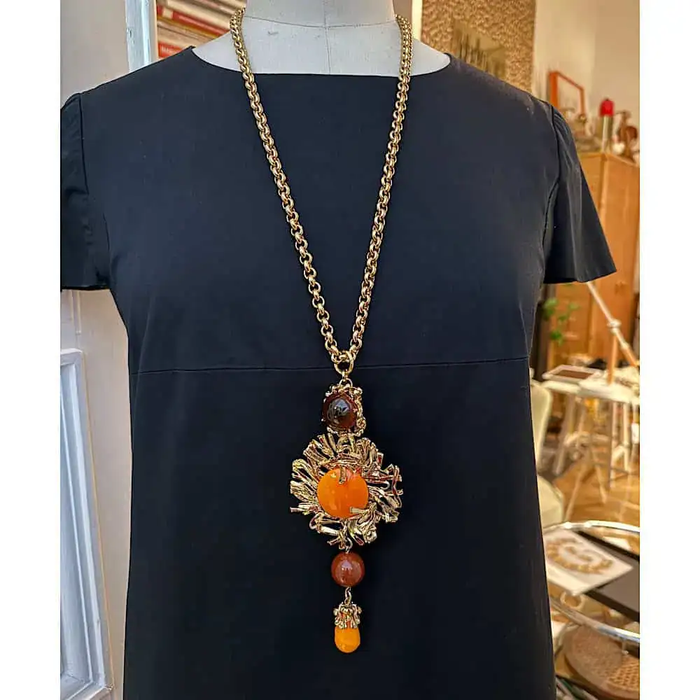 Collier Ras Du Cou Carven Paris Haute Couture - Strass Et Pâte De Verre, Métal Doré, Longueur 43 Cm