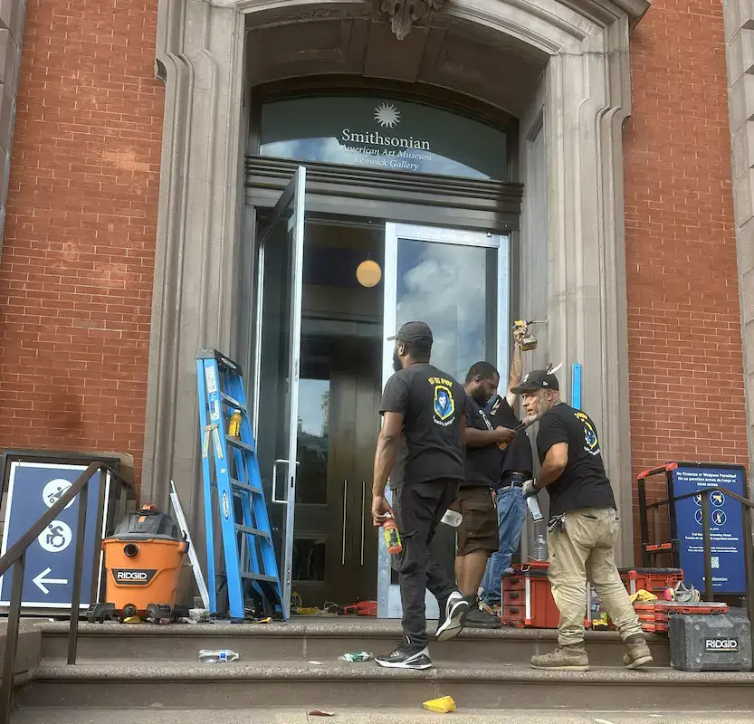 Our licensed Washington, DC locksmith specialists servicing secure door access systems at a the Smithsonian Museum, a government public facility entrance in DC.