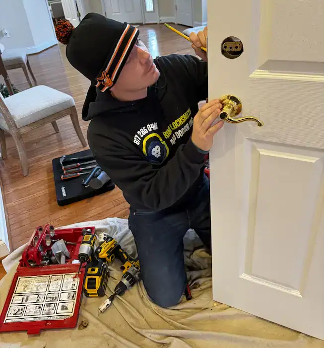 King Locksmith specialist installs and aligns a residential door lock in a Hyattsville, MD home to restore secure, reliable access.