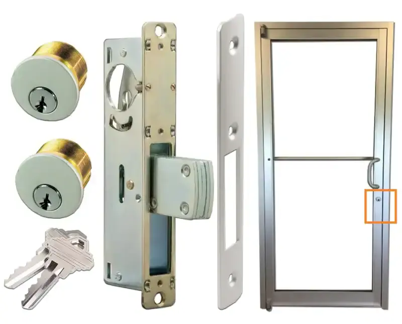 Commercial door lock and hardware components used for business access control and secure entry systems in College Park, MD.