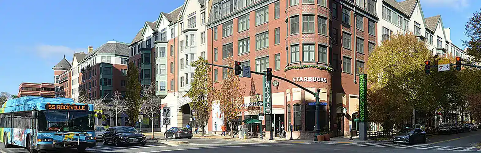 Streetscape Of Rockville Town Center Featuring Mixed-Use Buildings And Active Businesses, Reflecting The Commercial Environments Served By A Locksmith Rockville Md Supporting Secure Access And Property Safety