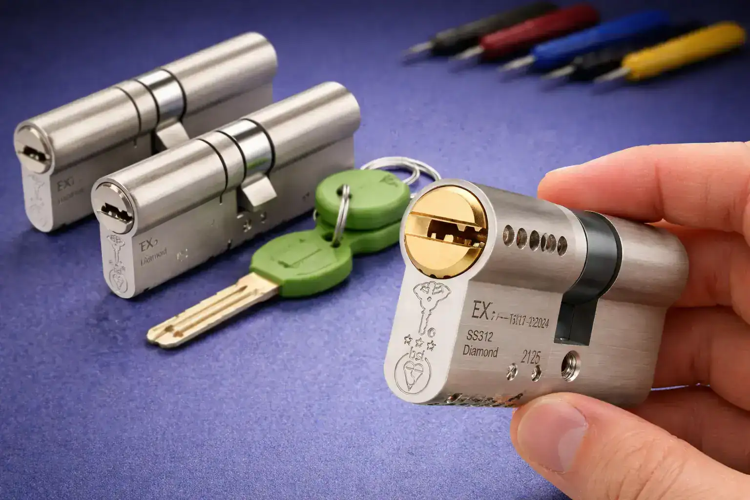 High security restricted keyway lock cylinder with controlled key system shown for access management and duplication control in Silver Spring MD.