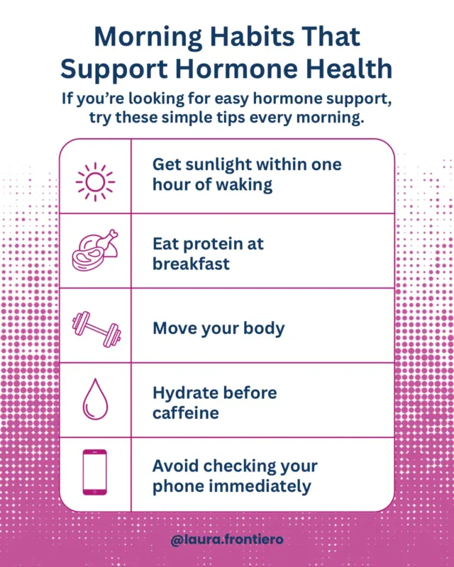 Supporting your hormones doesn’t have to be complicated. Your morning routine influences cortisol, blood sugar, energy, and circadian rhythm.The first hour of your day sets the tone for many biological processes that follow. These easy tips can have a huge effect on how you feel throughout the day.Start there. And if you’re looking for more ways to support your hormone health, check out my blog all about cortisol and midlife. Just comment BLOG below for the link. .....#hormonesupport #hormonehealth #healthtips #rootcause #functionalhealth