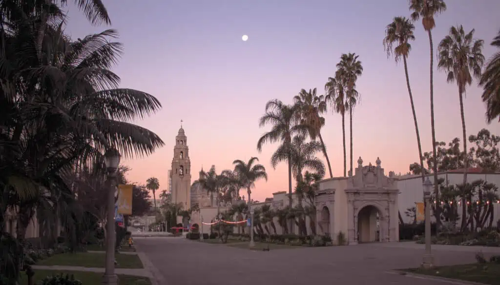 sunrise at balboa park in san diego