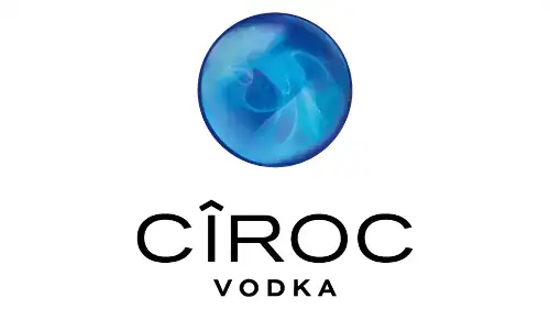 Ciroc vodka logo with blue sphere and black text.