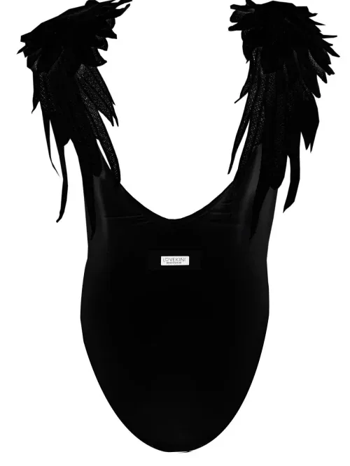 Angel Black Kids Swimsuit With Black Lace Wing Details