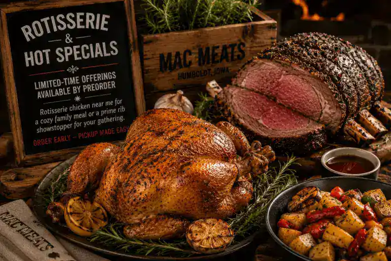 Delicious roasted meat with vegetables and sauces for special occasions.