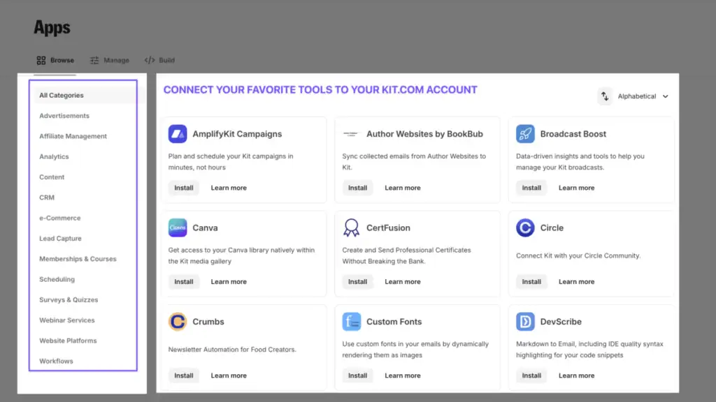 list of apps and integrations