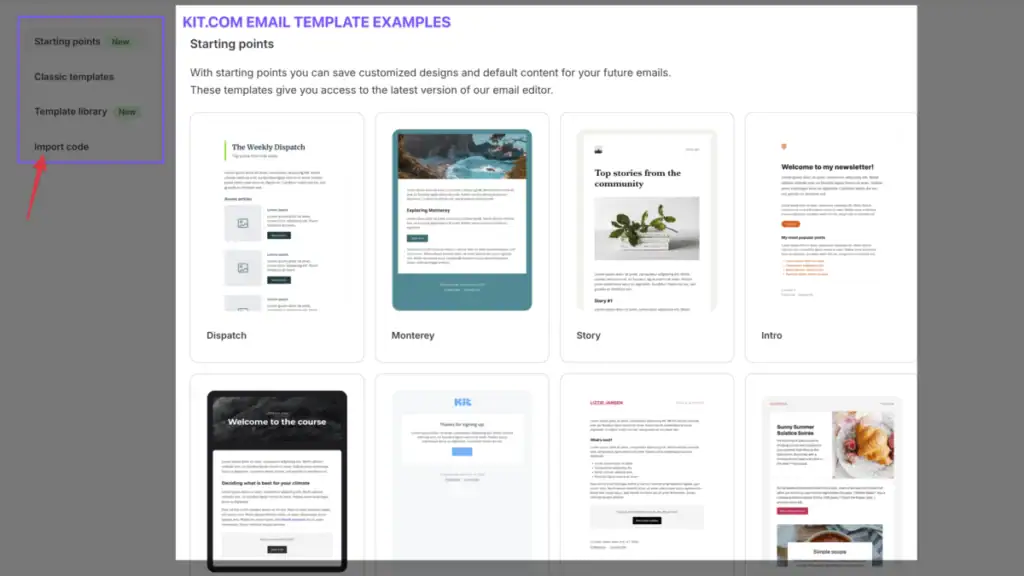 selection of email templates