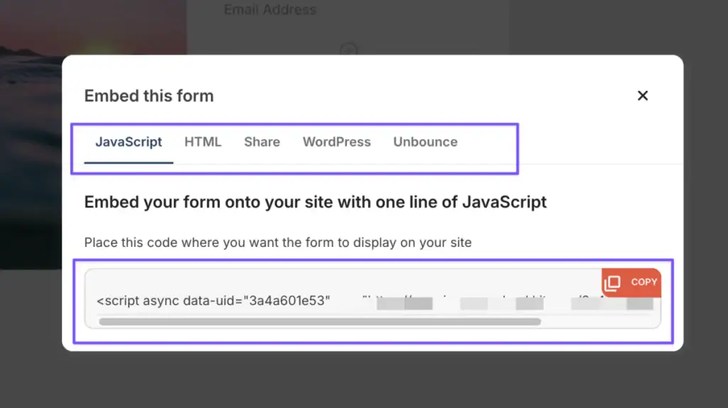 publish or embed your form