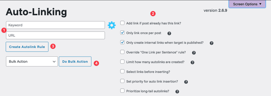 a screenshot of auto link setup