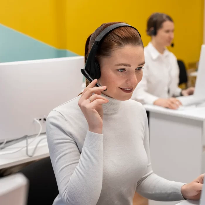 woman working call center talking with clients using headphones microphone qwc74w2zqvx6fte1d4isavt437dgzv81cgsp636z4o - We'll Buy Your Support Customers