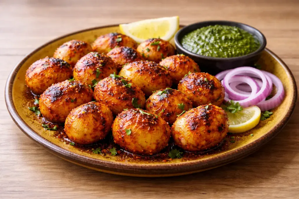 Tandoori aloo without oven served with mint chutney