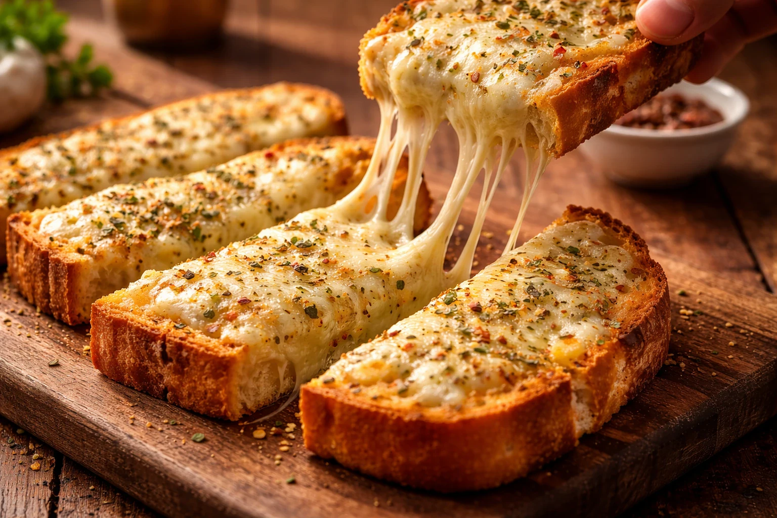 cheese garlic bread with melted cheese