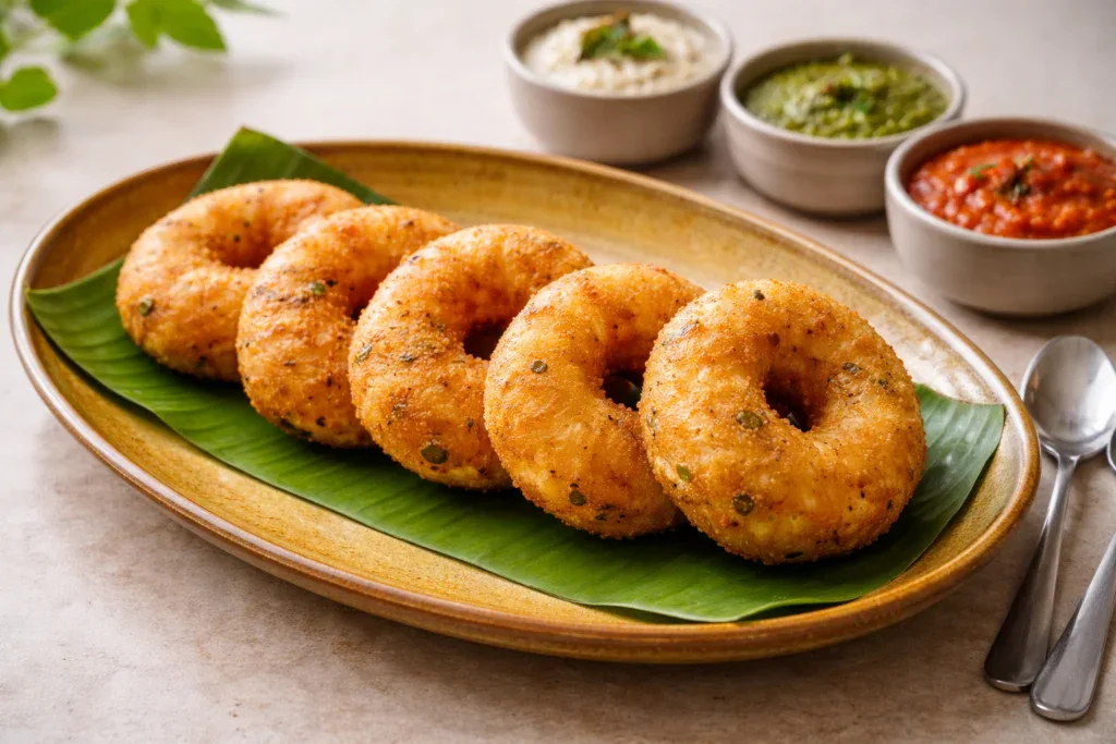 crispy medu vada with coconut chutney