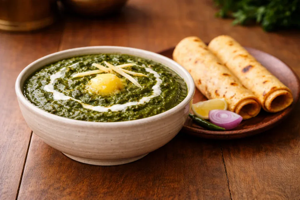 dhaba style sarson ka saag with makki roti