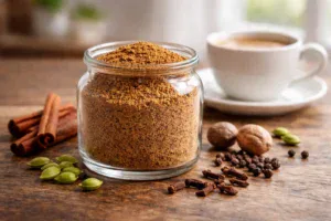 homemade chai masala powder in glass jar