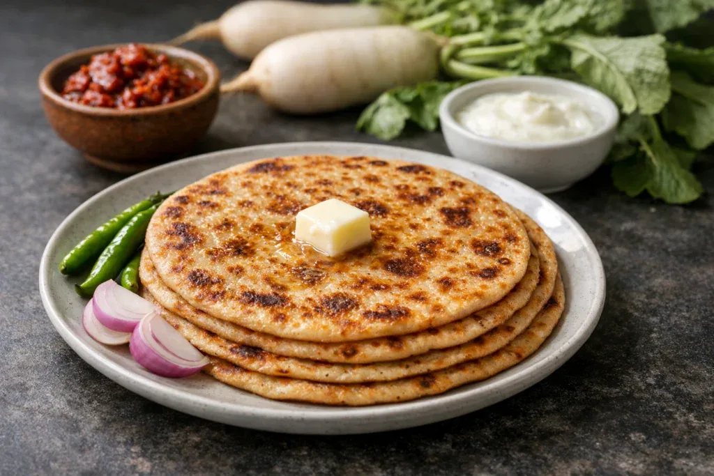 stuffed mooli paratha with butter