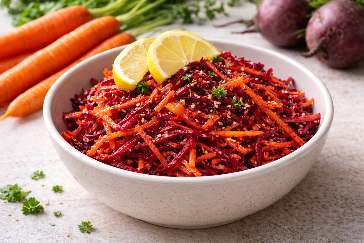 Beetroot carrot salad served fresh